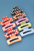 JUMBO RESIN CHECKER HAIR CLAW CLIPS 4inch