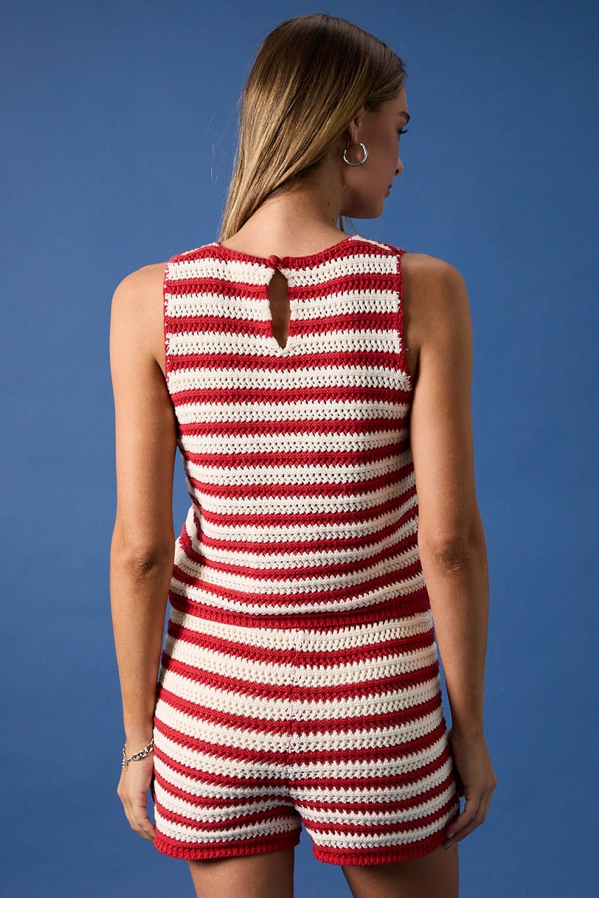 CROCHET TWO-TONE KNIT SWEATER TANK