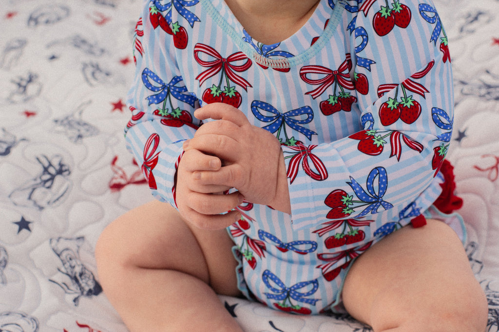 Berries & Bows Long Sleeve One Piece Rash Guard Swimsuit