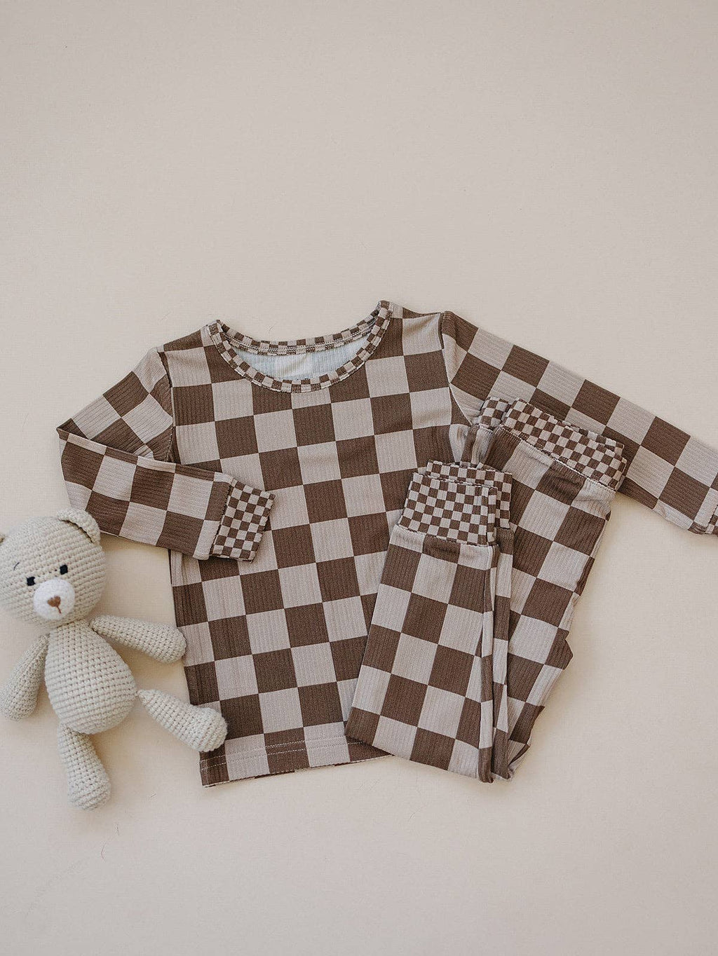 Ribbed Bamboo Two Piece Set | Latte Checkered