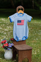 4th of July Flag Chenille Baby Boy Romper Blue Stripe