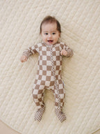 Ribbed Bamboo Zip Romper | Latte Checkered