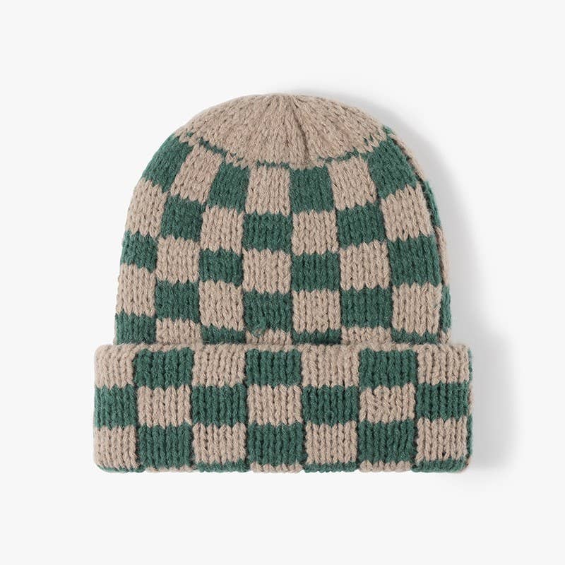 CHECKER SOFT PLUSH BEANIE HAT