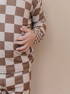 Ribbed Bamboo Two Piece Set | Latte Checkered