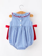 Girls 4th of July Plaid Romper Bow Smocked Embroidery