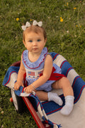 Girls 4th of July Plaid Romper Bow Smocked Embroidery