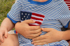 4th of July Flag Chenille Baby Boy Romper Blue Stripe