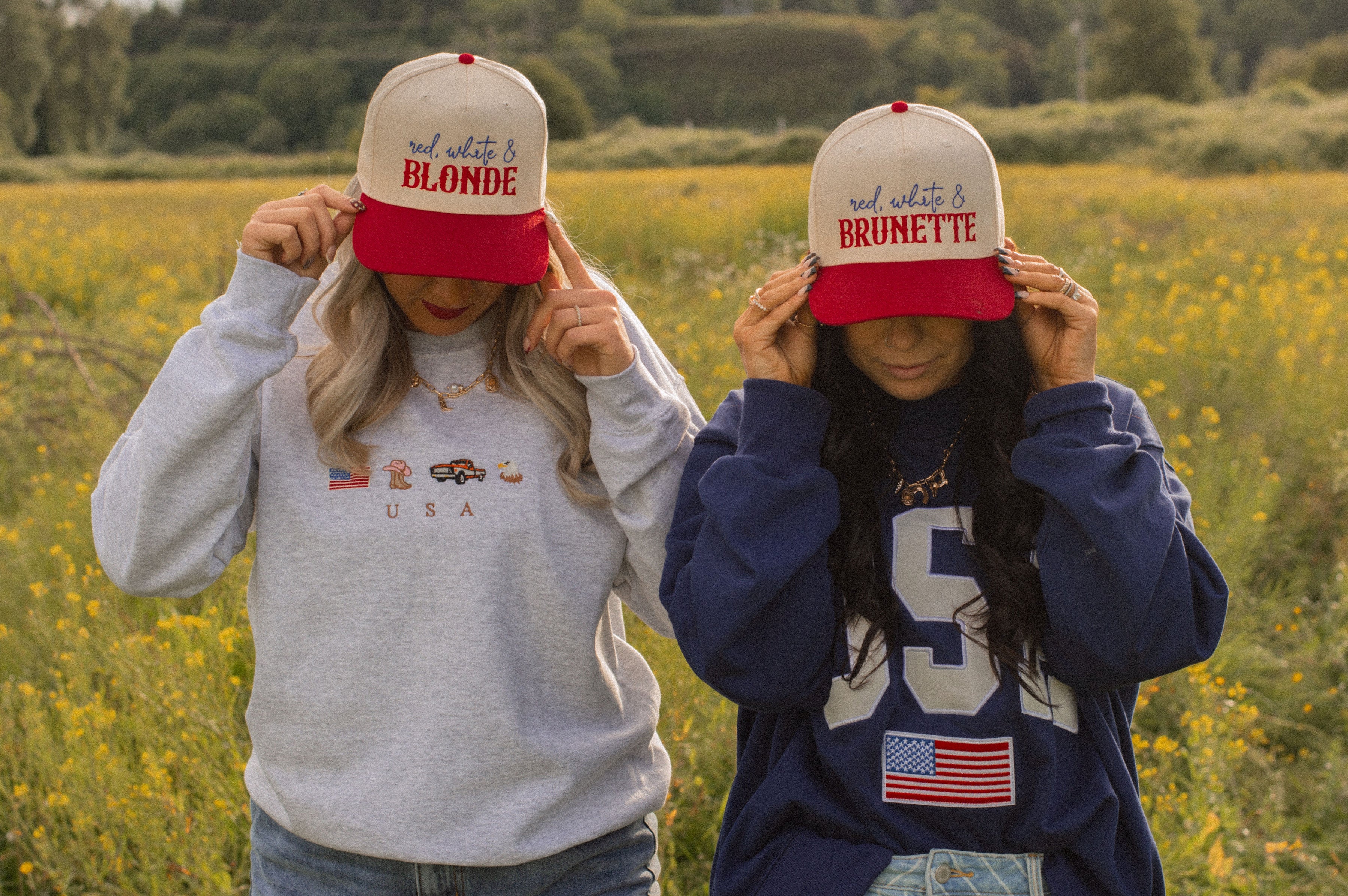 Red White & Blonde Embroidered Hat