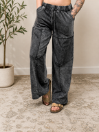 Mineral Wash Tiered Wide Leg Patchwork Drawstring Pants