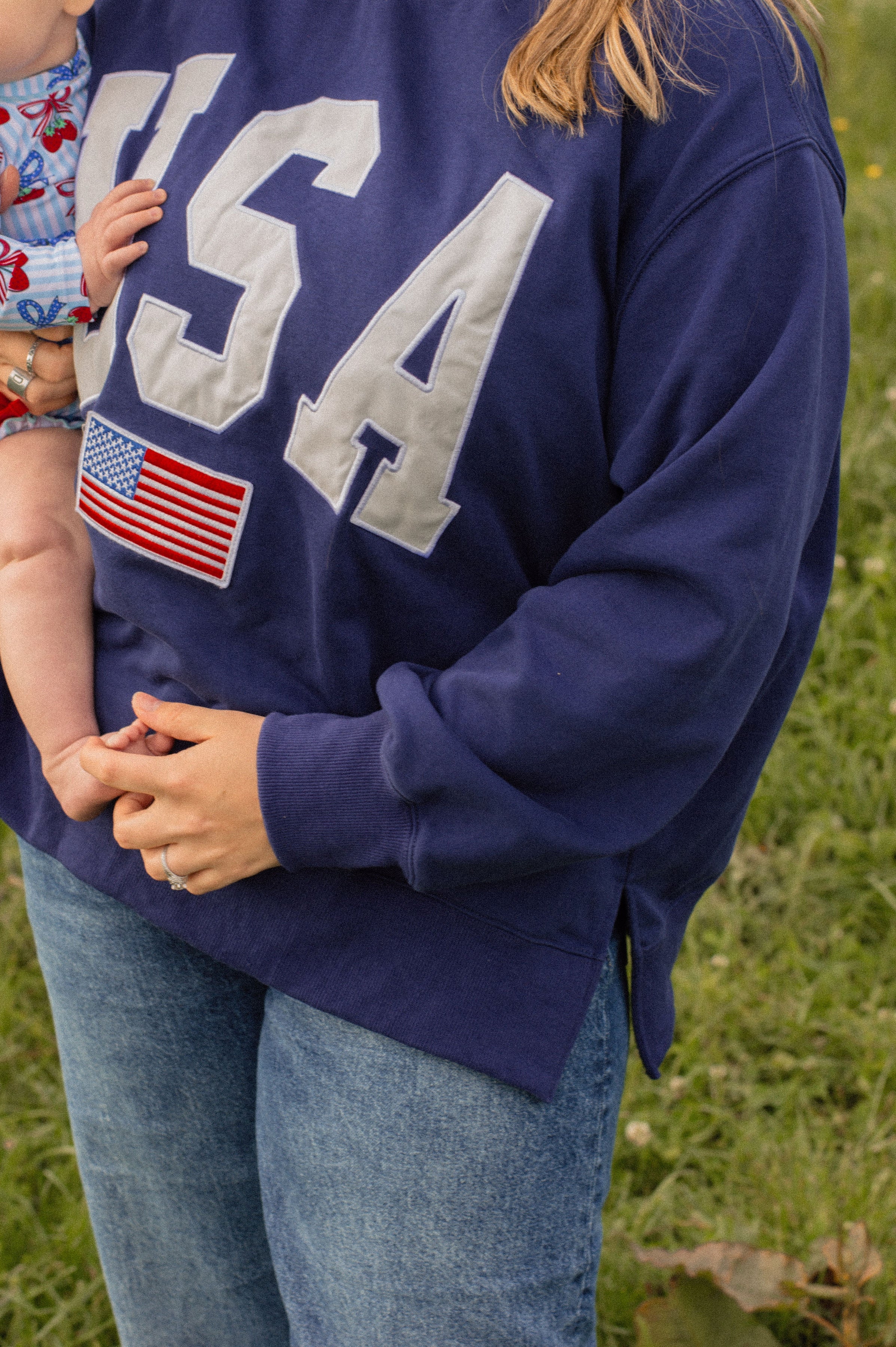 Navy USA 4th Of July Embroidered Mockneck 