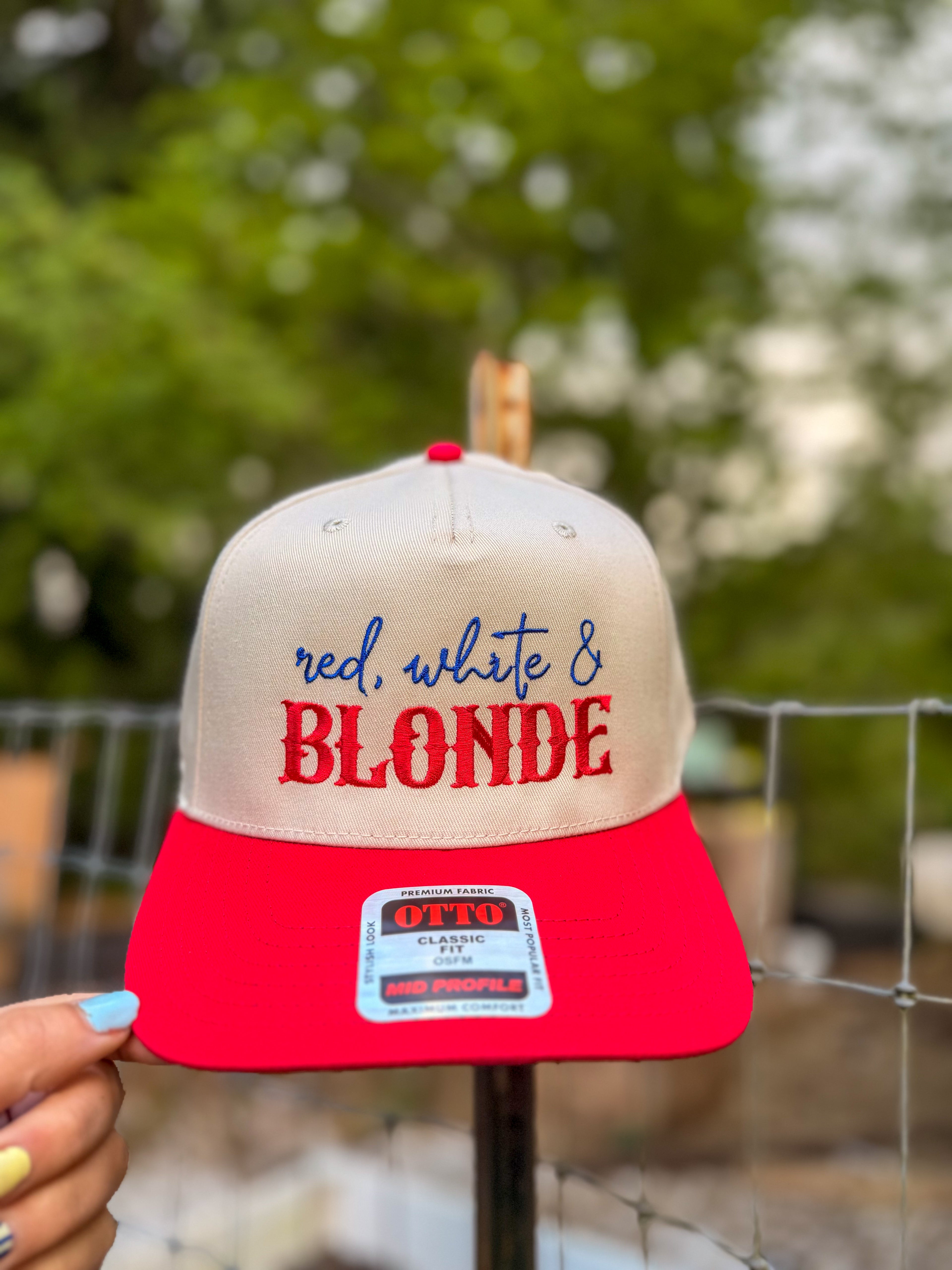 Red White & Blonde Embroidered Hat