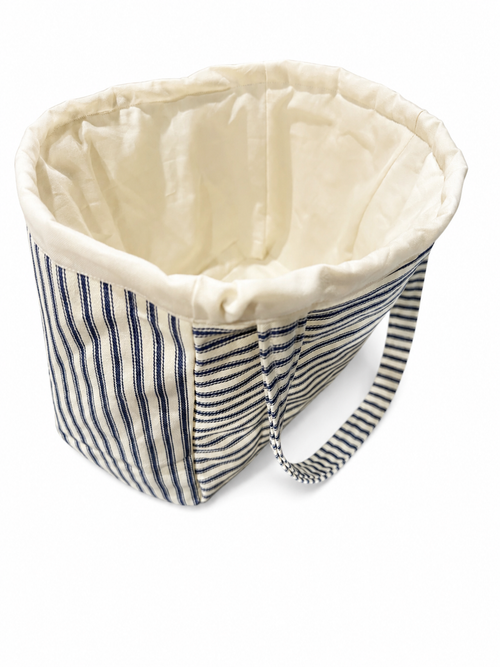 Blue Ticking Stripe Canvas Tote Bag