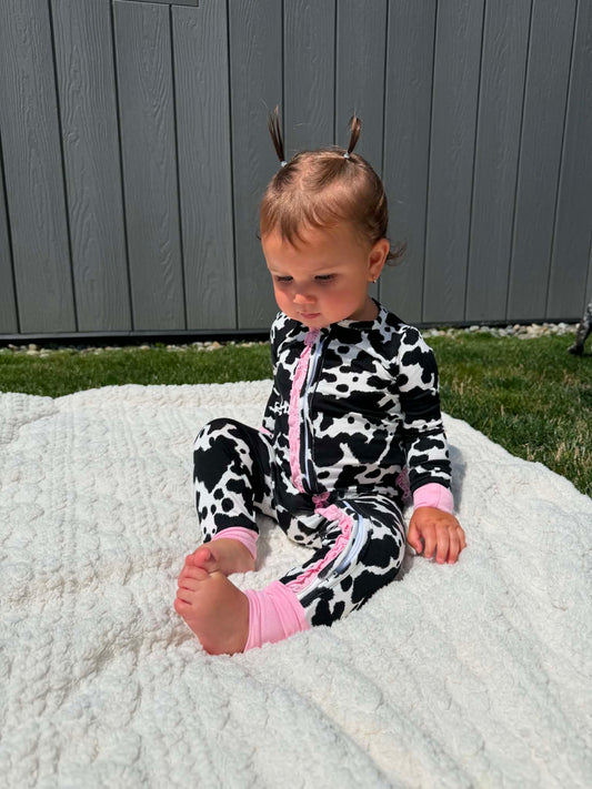 Bamboo Moo Crew Convertible Ruffle One Piece Footie Pajama