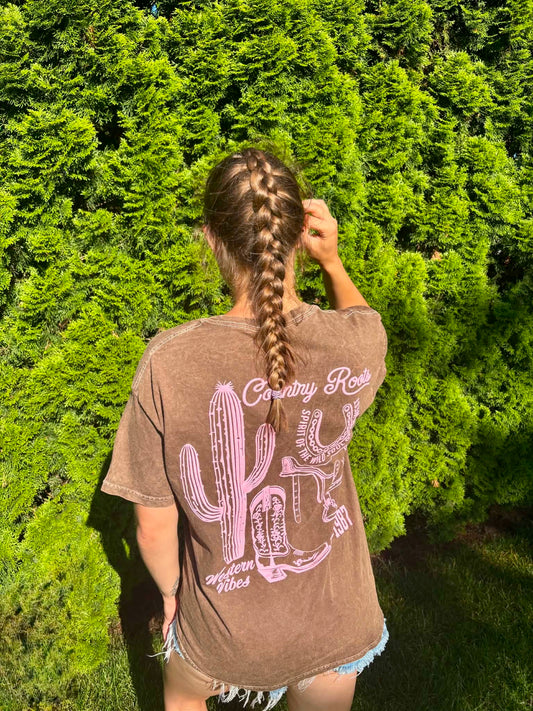 Country Roots Mineral Brown Puff-Print T-Shirt