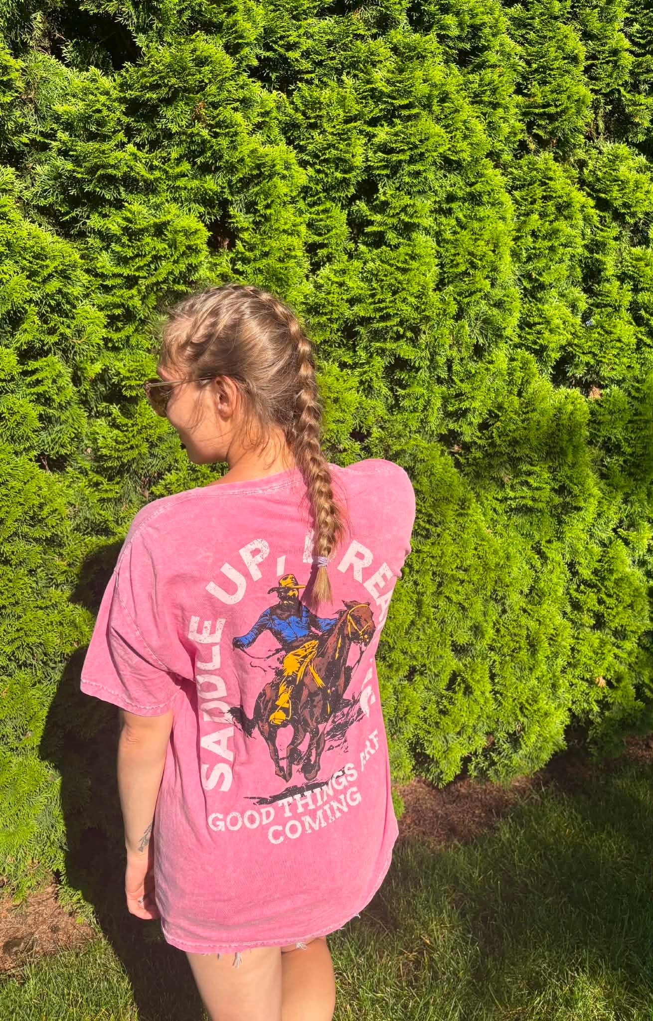 Saddle Up Dream Big Cowboy Western Pink Mineral Tee