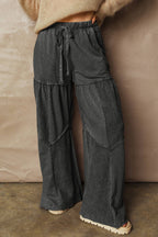 Mineral Wash Tiered Wide Leg Patchwork Drawstring Pants