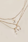 TRIO LAYER HORSESHOE HAT CROSS CAHRM NECKLACE