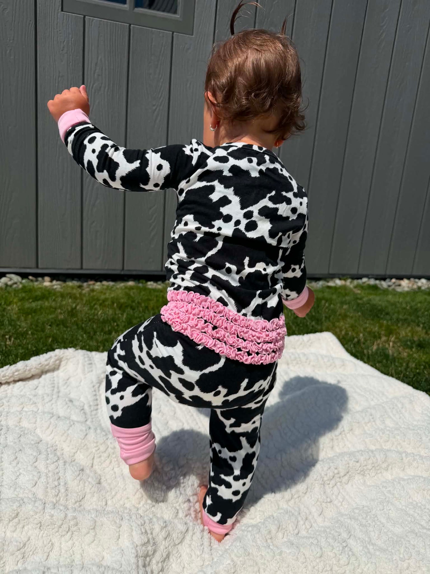 Bamboo Moo Crew Convertible Ruffle One Piece Footie Pajama