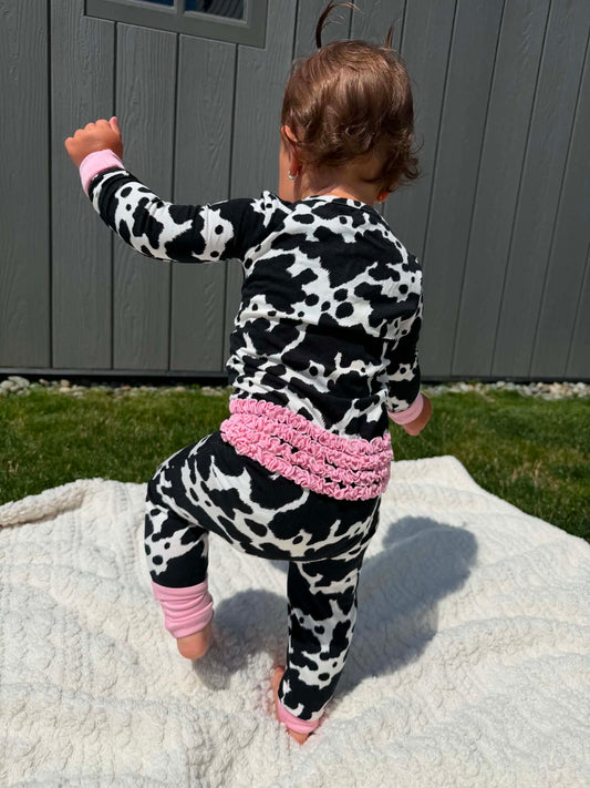 Bamboo Moo Crew Convertible Ruffle One Piece Footie Pajama
